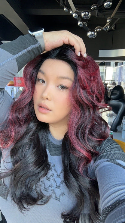 [FINAL SALE] JBEXTENSION 23 Inches Curly Black Red Pre-Cut Frontlace Glueless Black Sapphire Wig OPRAHA【BENDY EAR TABS】