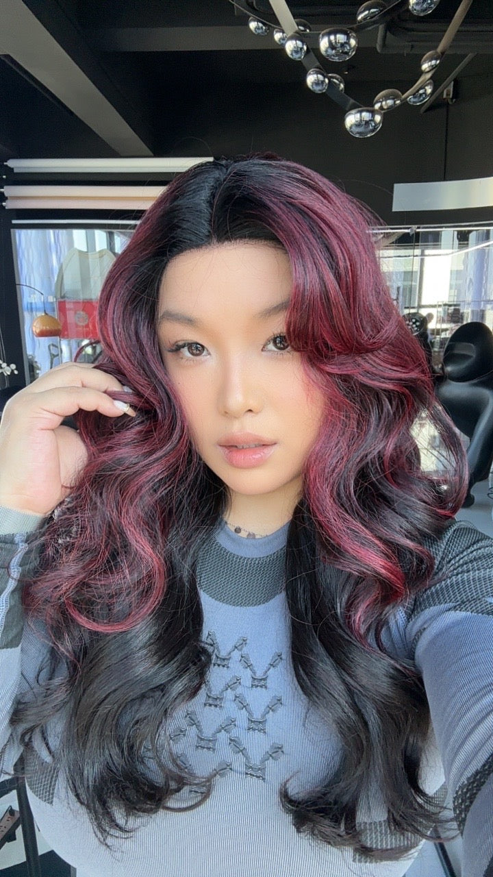 [FINAL SALE] JBEXTENSION 23 Inches Curly Black Red Pre-Cut Frontlace Glueless Black Sapphire Wig OPRAHA【BENDY EAR TABS】