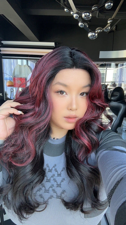 [FINAL SALE] JBEXTENSION 23 Inches Curly Black Red Pre-Cut Frontlace Glueless Black Sapphire Wig OPRAHA【BENDY EAR TABS】