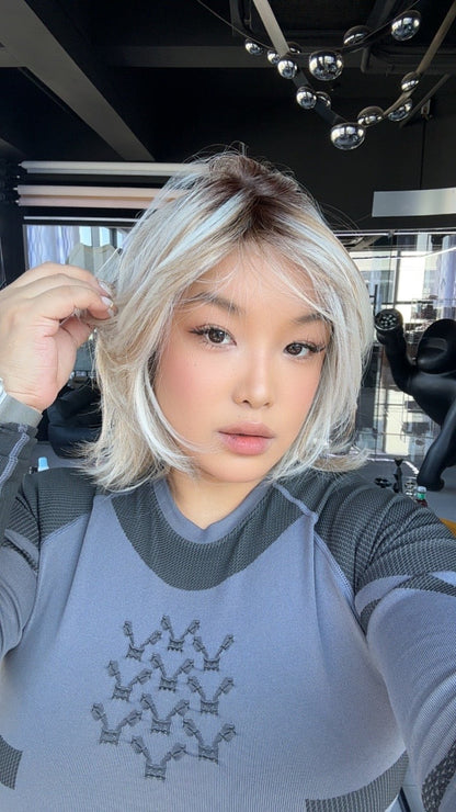 JBEXTENSION 13 Inches Mix Blonde Pre-Cut Side Part Snowflake Lace Frontlace Glueless Wig FLORA【BENDY EAR TABS】
