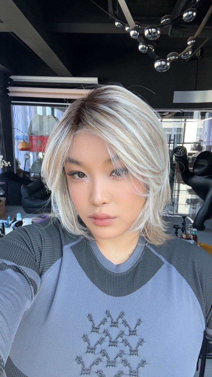 JBEXTENSION 13 Inches Mix Blonde Pre-Cut Side Part Snowflake Lace Frontlace Glueless Wig FLORA【BENDY EAR TABS】