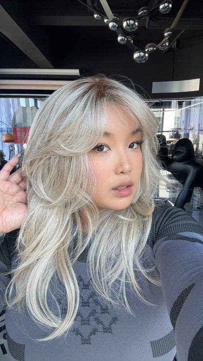 JBEXTENSION 20 Inches Mix Blonde Long Pre-Cut Arc Snowflake Lace Frontlace Glueless Wig KAT【BENDY EAR TABS】