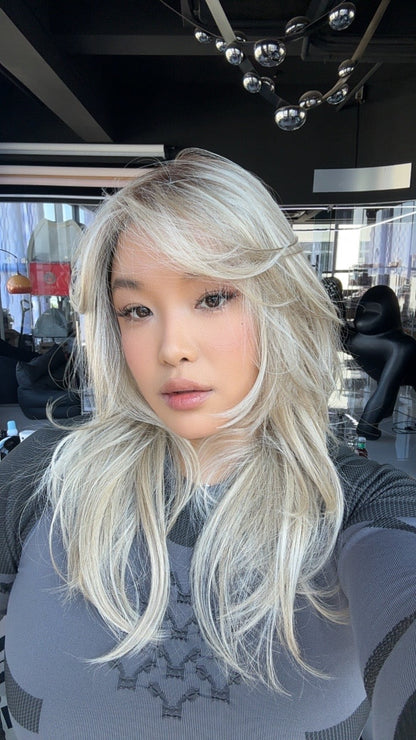 JBEXTENSION 20 Inches Mix Blonde Long Pre-Cut Arc Snowflake Lace Frontlace Glueless Wig KAT【BENDY EAR TABS】