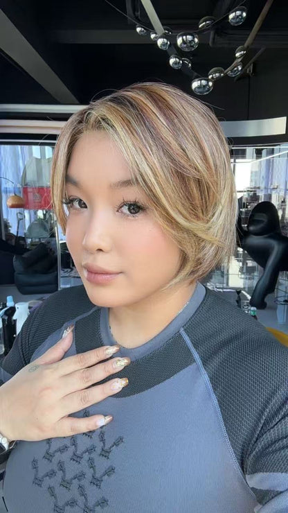 [PRE-ORDER] JBEXTENSION 10 Inches Bob Cut Mix Copper Pre-Cut Side Part Snowflake Lace Frontlace Glueless Wig ANNALISA【BENDY EAR TABS】