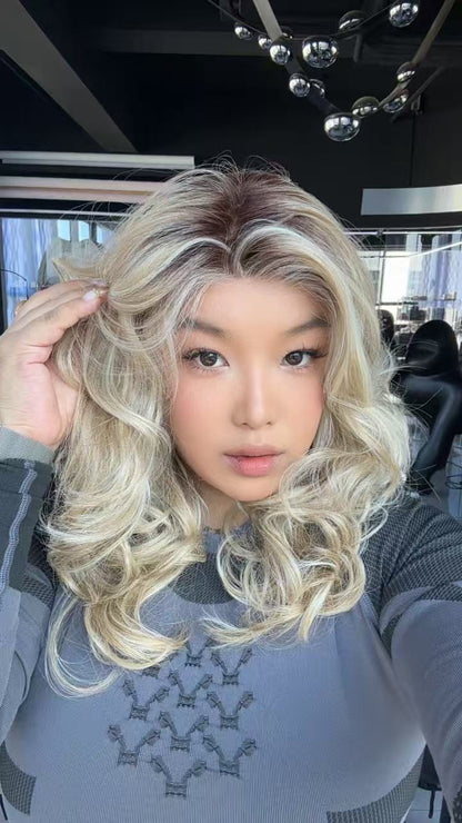 [FINAL SALE] JBEXTENSION 18 Inches Mix Blonde Long Pre-Cut T Part Snowflake Lace Frontlace Glueless Wig VIKKI【BENDY EAR TABS】