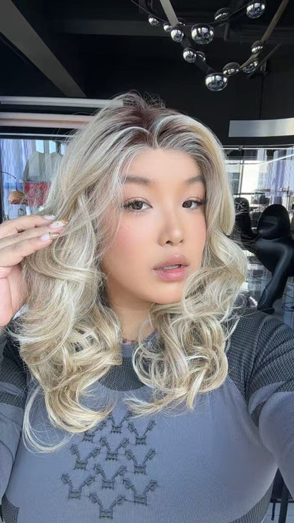 [FINAL SALE] JBEXTENSION 18 Inches Mix Blonde Long Pre-Cut T Part Snowflake Lace Frontlace Glueless Wig VIKKI【BENDY EAR TABS】