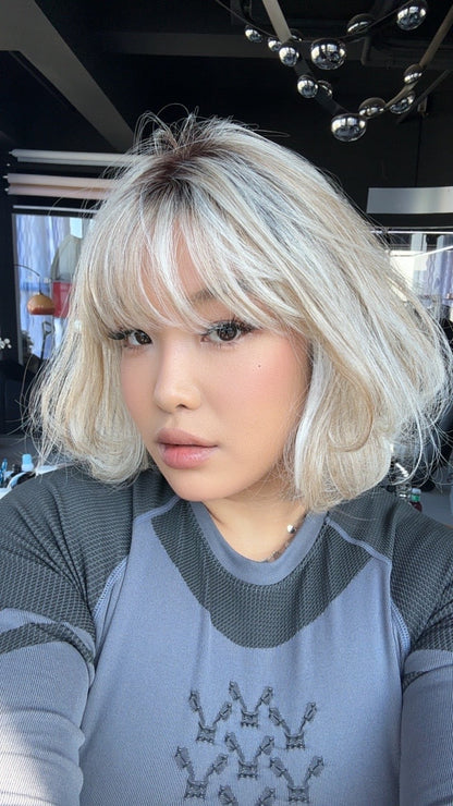 JBEXTENSION 11 Inches Mix Blonde Curly Pre-Cut Arc Snowflake Lace Frontlace Glueless Wig NOUR【BENDY EAR TABS】