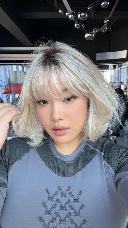 JBEXTENSION 11 Inches Mix Blonde Curly Pre-Cut Arc Snowflake Lace Frontlace Glueless Wig NOUR【BENDY EAR TABS】