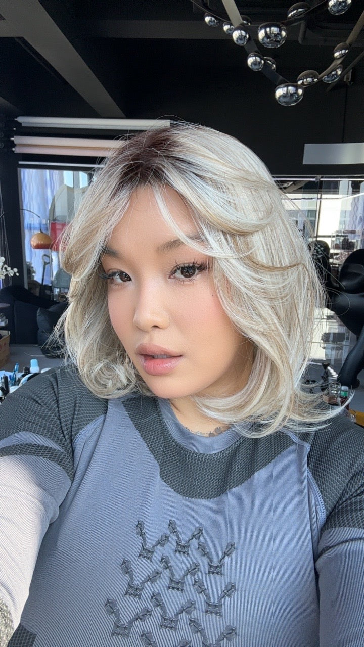 JBEXTENSION 15 Inches Mix Blonde Pre-Cut Arc Snowflake Lace Frontlace Glueless Wig KATHLEEN【BENDY EAR TABS】