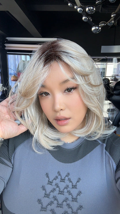 JBEXTENSION 15 Inches Mix Blonde Pre-Cut Arc Snowflake Lace Frontlace Glueless Wig KATHLEEN【BENDY EAR TABS】