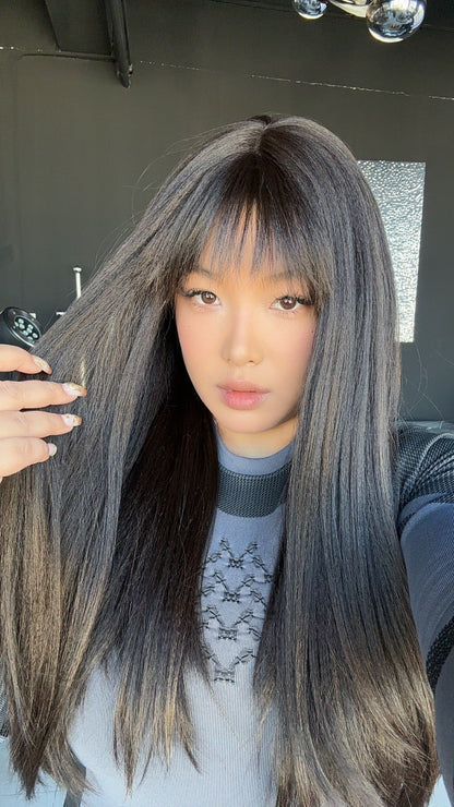[FINAL SALE] JBEXTENSION MAKAYLA MONO Monofilament Handmade Wig 6X5 Full Monofilament Hand Tied Top Wig 23 Inches Long Black Straight Mono Lace Handmade Futura Fiber Glueless Black Sapphire Wig MAKAYLA MONO【BENDY EAR TABS】