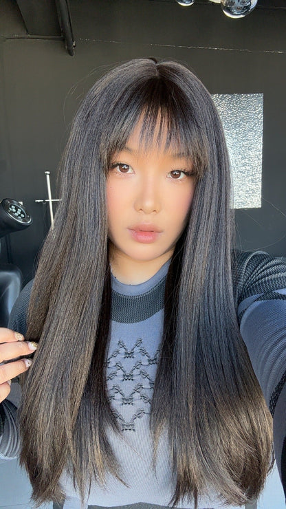 [FINAL SALE] JBEXTENSION MAKAYLA MONO Monofilament Handmade Wig 6X5 Full Monofilament Hand Tied Top Wig 23 Inches Long Black Straight Mono Lace Handmade Futura Fiber Glueless Black Sapphire Wig MAKAYLA MONO【BENDY EAR TABS】