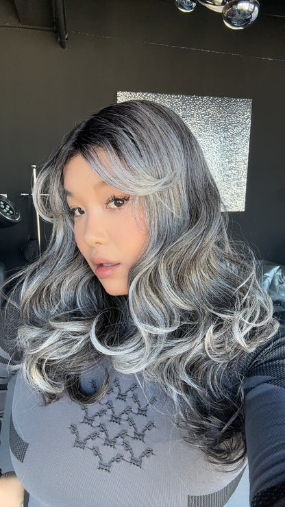 [FINAL SALE] JBEXTENSION 20 Inches Salt and Pepper Curly Pre-Cut Frontlace Glueless Black Sapphire Wig NEVAEH【BENDY EAR TABS】