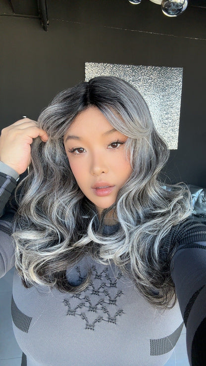 [FINAL SALE] JBEXTENSION 20 Inches Salt and Pepper Curly Pre-Cut Frontlace Glueless Black Sapphire Wig NEVAEH【BENDY EAR TABS】