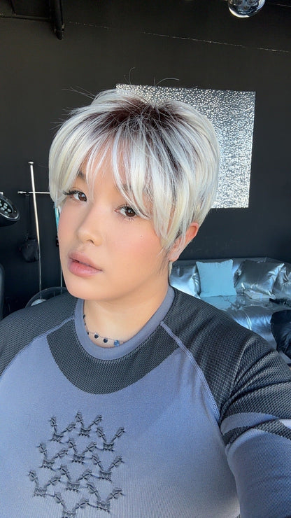 JBEXTENSION 9 Inches Pixie Cut Blonde Pre-Cut Frontlace Glueless Black Sapphire Wig BILLIE【BENDY EAR TABS】
