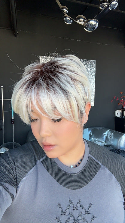 JBEXTENSION 9 Inches Pixie Cut Blonde Pre-Cut Frontlace Glueless Black Sapphire Wig BILLIE【BENDY EAR TABS】