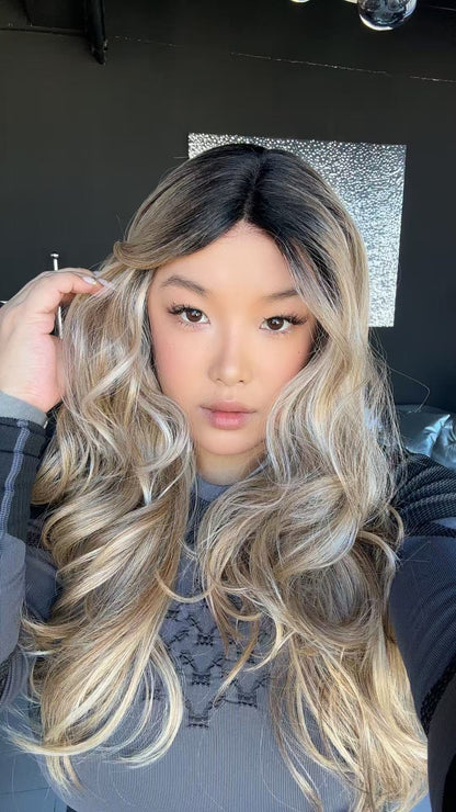 [FINAL SALE] JBEXTENSION 22 Inches Mix Blonde Pre-Cut Side Part Frontlace Glueless Black Sapphire Wig AMARA【BENDY EAR TABS】