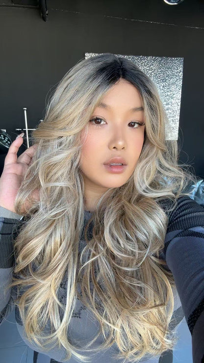 [FINAL SALE] JBEXTENSION 22 Inches Mix Blonde Pre-Cut Side Part Frontlace Glueless Black Sapphire Wig AMARA【BENDY EAR TABS】