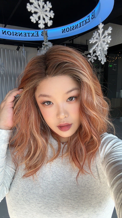 JBEXTENSION 18 Inches Amber Bronze Pre-Cut Snowflake Lace Frontlace Glueless Wig TERESA AMBER BRONZE【PERMATEASE】【BENDY EAR TABS】- M/L