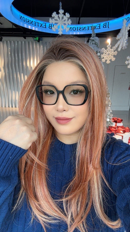 JBEXTENSION 22 Inches Amber Bronze Pre-Cut Snowflake Lace Frontlace Glueless Wig KEL AMBER BRONZE【PERMATEASE】【BENDY EAR TABS】- M/L