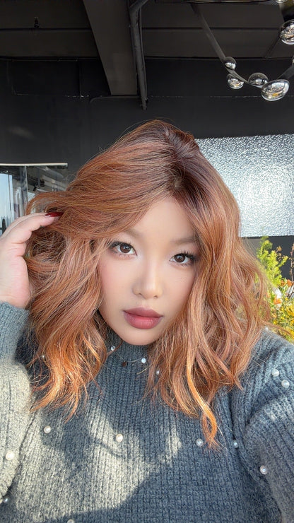 [FINAL SALE] JBEXTENSION AMIKA MONO Monofilament Handmade Wig 6X5 Full Monofilament Hand Tied Top Wig 14 Inches Copper Curly Mono Lace Wig Glueless Black Sapphire Wig AMIKA MONO【BENDY EAR TABS】