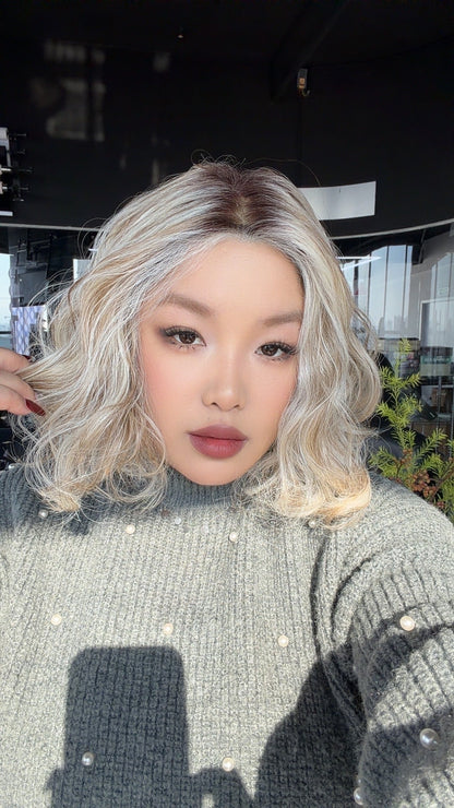 JBEXTENSION 12 Inches Mix Blonde Pre-Cut Arc Snowflake Lace Frontlace Glueless Wig KIMBA【BENDY EAR TABS】