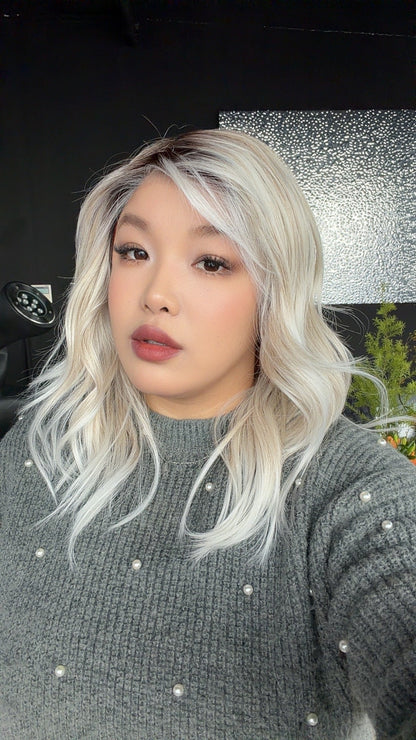 JBEXTENSION 19 Inches Curly Platinum Blonde Pre-Cut Side Part Snowflake Lace Frontlace Glueless Wig DAWN SNOWFLAKE - PLATINUM BLONDE【BENDY EAR TABS】