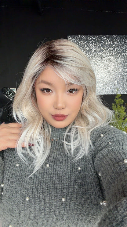 JBEXTENSION 19 Inches Curly Platinum Blonde Pre-Cut Side Part Snowflake Lace Frontlace Glueless Wig DAWN SNOWFLAKE - PLATINUM BLONDE【BENDY EAR TABS】