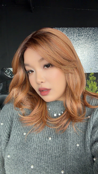 JBEXTENSION 18 Inches Curly Copper Pre-Cut Arc Snowflake Lace Frontlace Glueless Black Sapphire Wig ERICA【BENDY EAR TABS】