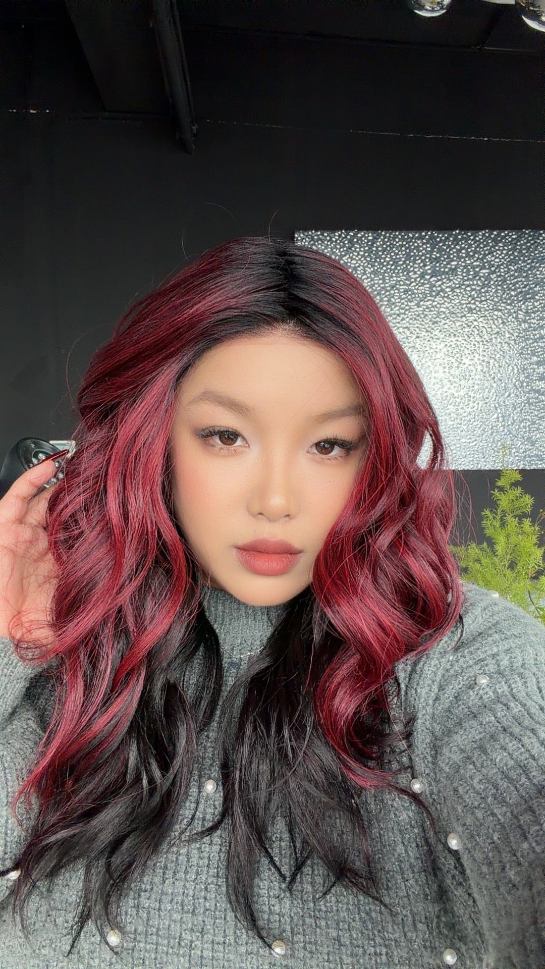 JBEXTENSION 20 Inches Curly Black Red Pre-Cut Arc Snowflake Lace Frontlace Glueless Black Sapphire Wig ALEXA【BENDY EAR TABS】