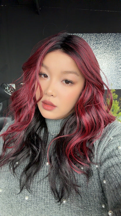 JBEXTENSION 20 Inches Curly Black Red Pre-Cut Arc Snowflake Lace Frontlace Glueless Black Sapphire Wig ALEXA【BENDY EAR TABS】