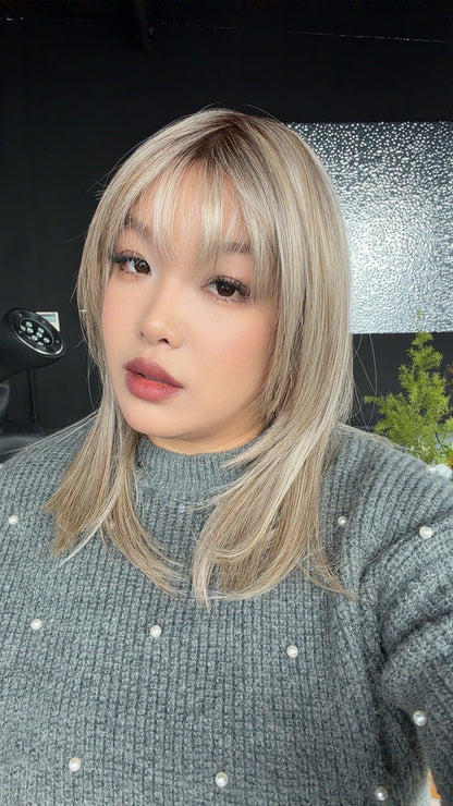 JBEXTENSION 19 Inches Champagne Gold Pre-Cut Arc Snowflake Lace Frontlace Glueless Wig JOY CHAMPAGNE GOLD【BENDY EAR TABS】