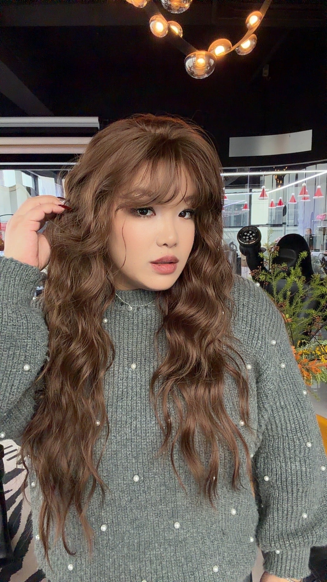 JBEXTENSION 29 Inches Long Body Wave Mocha Brown Wig With Bangs DAPHNE MOCHA BROWN
