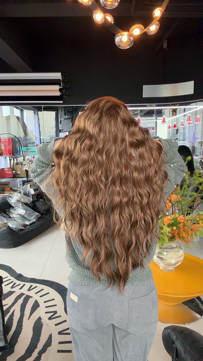 JBEXTENSION 29 Inches Long Body Wave Mocha Brown Wig With Bangs DAPHNE MOCHA BROWN