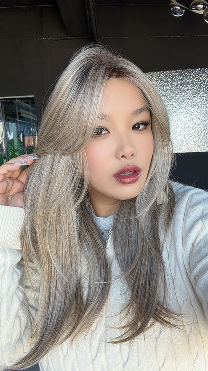 JBEXTENSION 21 Inches Straight Champagne Gold Pre-Cut Arc Snowflake Lace Frontlace Glueless Wig AMBER CHAMPAGNE GOLD【BENDY EAR TABS】