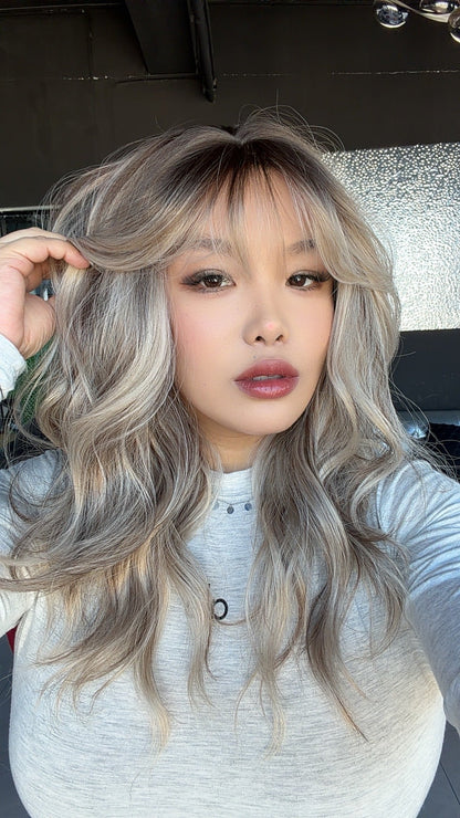 JBEXTENSION 22 Inches Scalpiana Blonde Highlight 3.5X4 Hard Silky Top Natural Scalp Effect Women Wig with Bangs CLAIRE SILKY TOP - BLONDE HIGHLIGHT