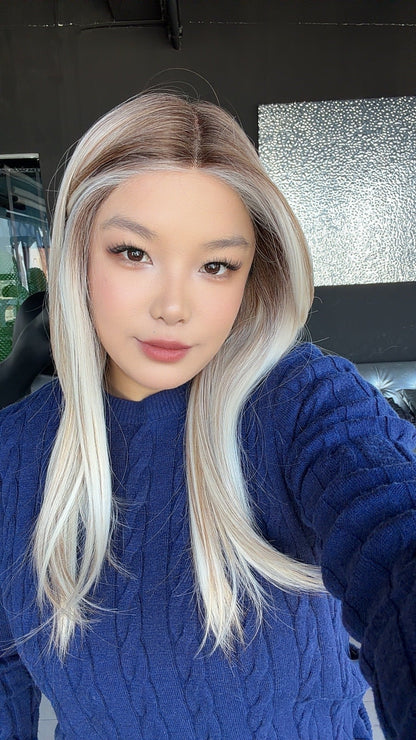 JBEXTENSION 22 Inches Light Mix Blonde Pre-Cut Frontlace Glueless Wig MüLLER LIGHT MIX BLONDE