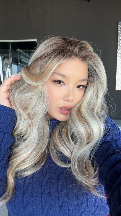 JBEXTENSION 20 Inches Silver Sand Blonde Curly 13X6 Lace Free Part Frontlace Glueless Wig MARIA