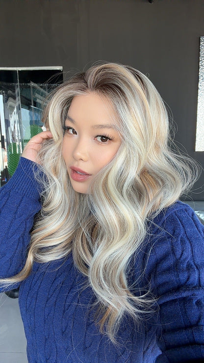JBEXTENSION 20 Inches Silver Sand Blonde Curly 13X6 Lace Free Part Frontlace Glueless Wig MARIA
