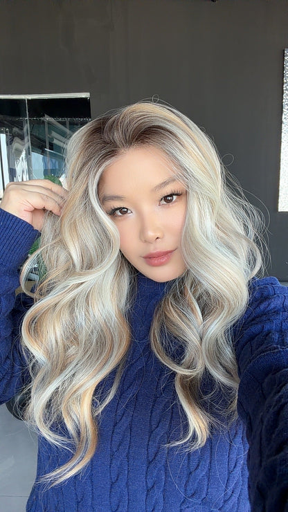JBEXTENSION 20 Inches Silver Sand Blonde Curly 13X6 Lace Free Part Frontlace Glueless Wig MARIA