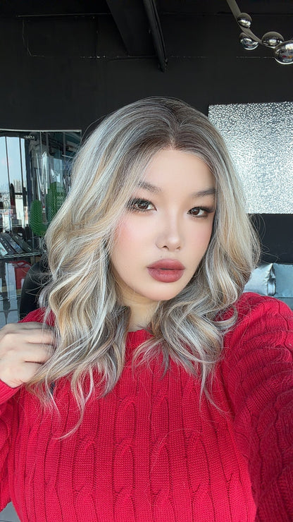 JBEXTENSION 18 Inches Silver Sand Blonde Pre-Cut 13X6 Free Part Snowflake Lace Frontlace Glueless Wig TERESA PRO - SILVER SAND BLONDE【BENDY EAR TABS】