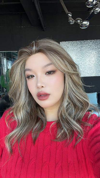 JBEXTENSION 18 Inches Hazelnut Pre-Cut 13X6 Free Part Snowflake Lace Frontlace Glueless Wig TERESA PRO - HAZELNUT【BENDY EAR TABS】
