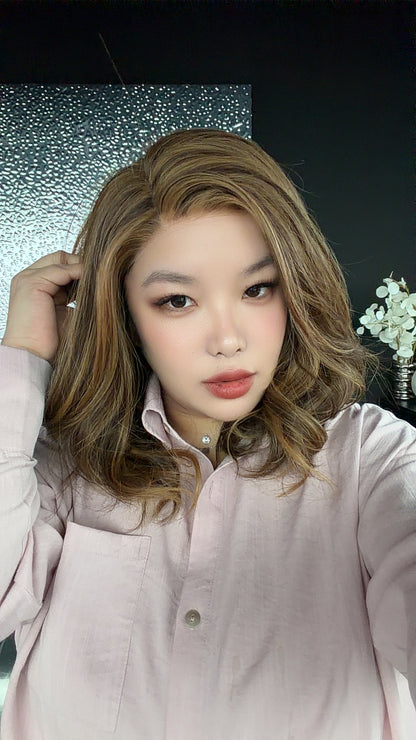 [FINAL SALE] JBEXTENSION 16 Inches Curly Caramel Pre-Cut Side Part Snowflake Lace Frontlace Glueless Wig JILL CARAMEL【BENDY EAR TABS】- M/L