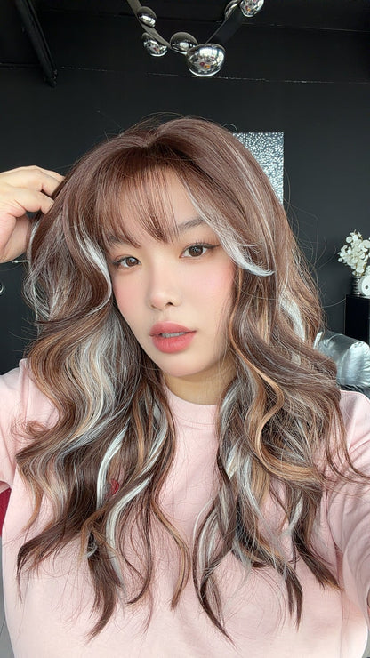 JBEXTENSION 22 Inches Scalpiana Light Calico 3.5X4 Hard Silky Top Natural Scalp Effect Women Wig with Bangs CLAIRE SILKY TOP - LIGHT CALICO