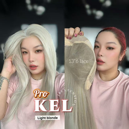JBEXTENSION 22 Inches Light Blonde Pre-Cut 13X6 Free Part Snowflake Lace Frontlace Glueless Wig KEL PRO - LIGHT BLONDE【BENDY EAR TABS】