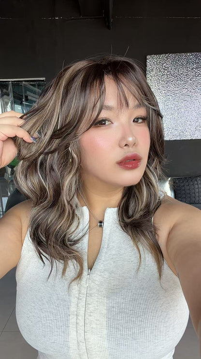 JBEXTENSION 16 Inches Scalpiana 3.5X4 Hard Silky Top Natural Scalp Effect Coffee Cream Body Wave Wig with Bangs Wig MIMI SILK TOP - COFFEE CREAM