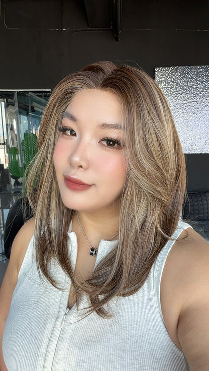 [PRE-ORDER] JBEXTENSION STACY MONO Monofilament Handmade Wig 6X5 Full Monofilament Hand Tied Top Wig 18 Inches Hazelnut Mono Lace Wig with Anti-slip Silicone Strips Glueless Wig STACY MONO - HAZELNUT【BENDY EAR TABS】