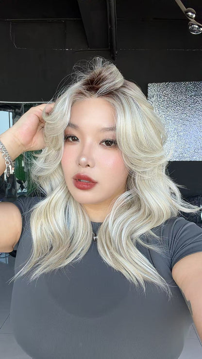 JBEXTENSION KAY MONO Full Monofilament Handmade Full Lace Full Hand Tied Wig 19 Inches Platinum Blonde Mono Lace Handmade Futura Fiber Wig with Anti-slip Silicone Strips Glueless Wig KAY MONO - PLATINUM BLONDE【BENDY EAR TABS】