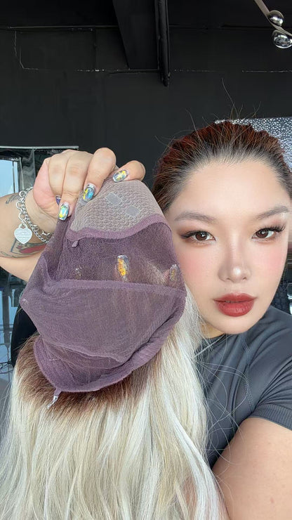 JBEXTENSION KAY MONO Full Monofilament Handmade Full Lace Full Hand Tied Wig 19 Inches Platinum Blonde Mono Lace Handmade Futura Fiber Wig with Anti-slip Silicone Strips Glueless Wig KAY MONO - PLATINUM BLONDE【BENDY EAR TABS】