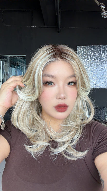 JBEXTENSION LOPEZ MONO Full Monofilament Handmade Full Lace Full Hand Tied Wig 18 Inches Mix Blonde Mono Lace Handmade Futura Fiber Wig with Anti-slip Silicone Strips Glueless Wig LOPEZ MONO - MIX BLONDE【BENDY EAR TABS】